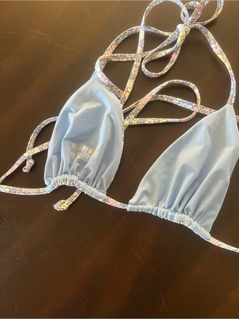 Frankie's Bikinis Blue Floral Triangle Bikini Top